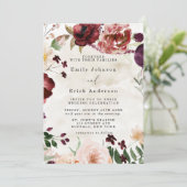 Bourgogne en Tan Rustic Wildflower Weddenschap Kaart (Staand voorkant)