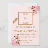 Bourgogne en wazige roze tapijt van Rozen Save The Date (Voorkant)