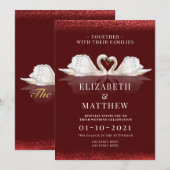 Bourgogne en White Gedaeëerd met Swans Wedding Inv Kaart (Voorkant / Achterkant)