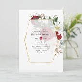 Bourgogne en witte bloemen geometrische bruiloft d kaart (Staand voorkant)