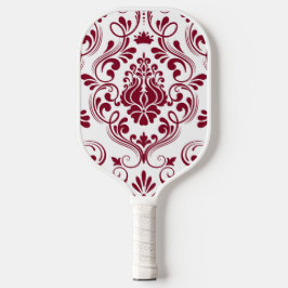 Bourgogne en witte Damask Bloemen Pickleball Paddle