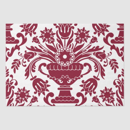 Bourgogne en witte Damask Floral Elegant Decoupage Tissuepapier (Voorkant)