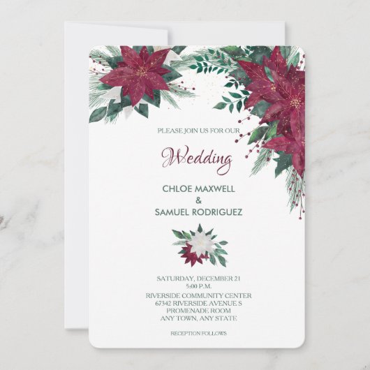 Bourgogne en witte kerst met een bruiloft kaart (Voorkant)