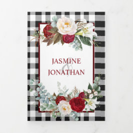 Bourgogne en witte rozen, buffelweddenschap drieluik uitnodiging