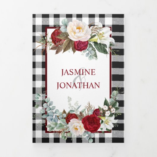 Bourgogne en witte rozen, buffelweddenschap drieluik uitnodiging (Cover)