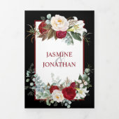 Bourgogne en witte rozen op zwarte achtergrond drieluik uitnodiging (Cover)