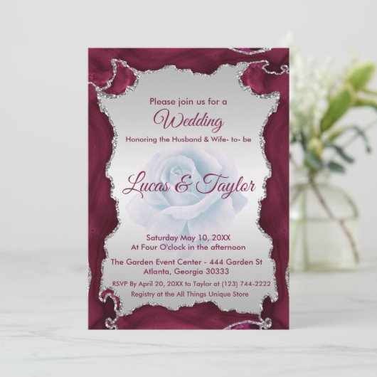 Bourgogne en zilveren bruiloft uitnodiging (Staand voorkant)