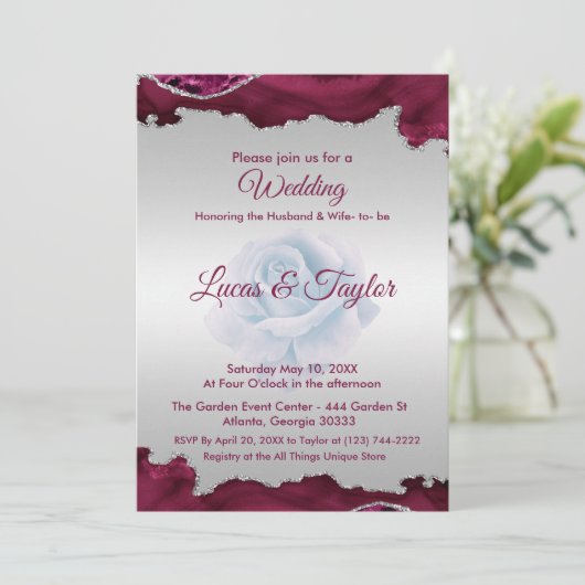 Bourgogne en zilveren bruiloft uitnodiging (Staand voorkant)