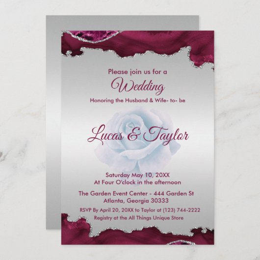 Bourgogne en zilveren bruiloft uitnodiging (Voorkant / Achterkant)