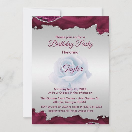 Bourgogne en zilveren verjaardag uitnodiging (Voorkant)