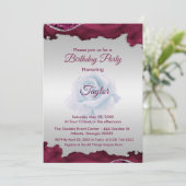 Bourgogne en zilveren verjaardag uitnodiging (Staand voorkant)