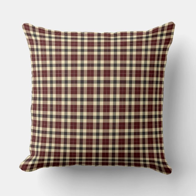 Bourgogne en zwart Tartan Plaid Square Pillow Kussen (Voorkant)