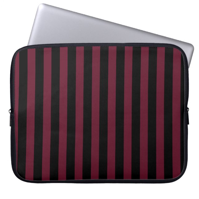 Bourgogne en zwarte strepen laptop sleeve (Voorkant)