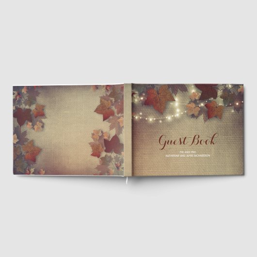 Bourgogne Fall Leaves en String Lights Rustic Gastenboek (Volledig)