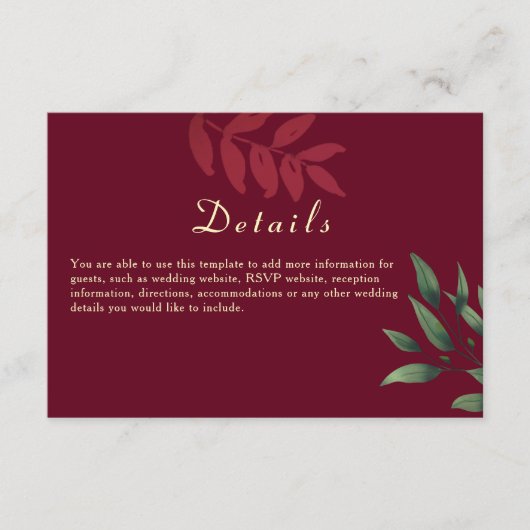 Bourgogne Fall Wedding Details Informatiekaartje (Voorkant)