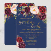 Bourgogne Faux Gold Spaanse bruiloft uitnodiging (Voorkant / Achterkant)