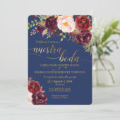 Bourgogne Faux Gold Spaanse bruiloft uitnodiging (Staand voorkant)