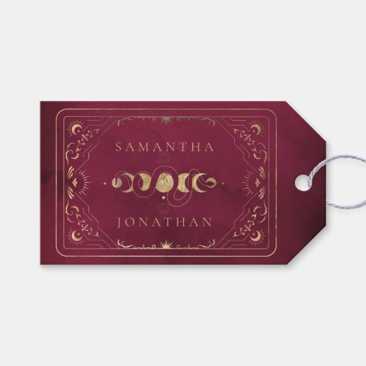 Bourgogne & Faux Gouden Tarot Hemelbruiloft Cadeaulabel (Voorkant (Horizontaal))