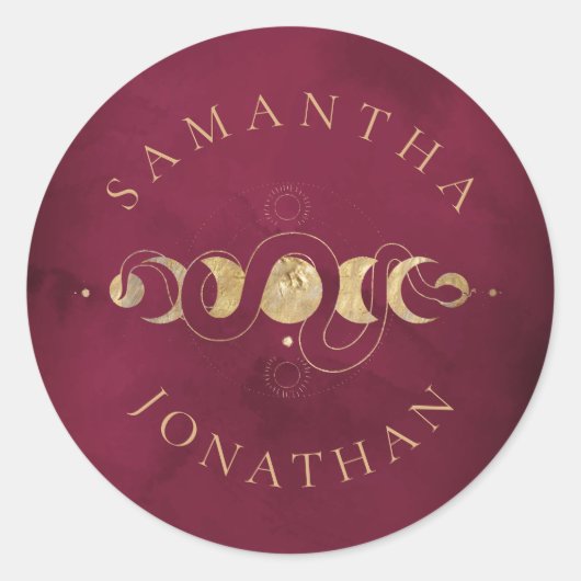Bourgogne & Faux Gouden Tarot Hemelbruiloft Ronde Sticker (Voorkant)