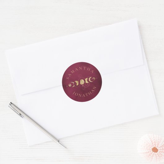 Bourgogne & Faux Gouden Tarot Hemelbruiloft Ronde Sticker (Envelop)