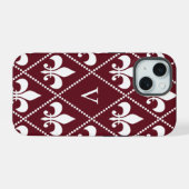 Bourgogne Fleur de Lis w / monogram iPhone 15 Hoesje (Achterkant horizontaal)