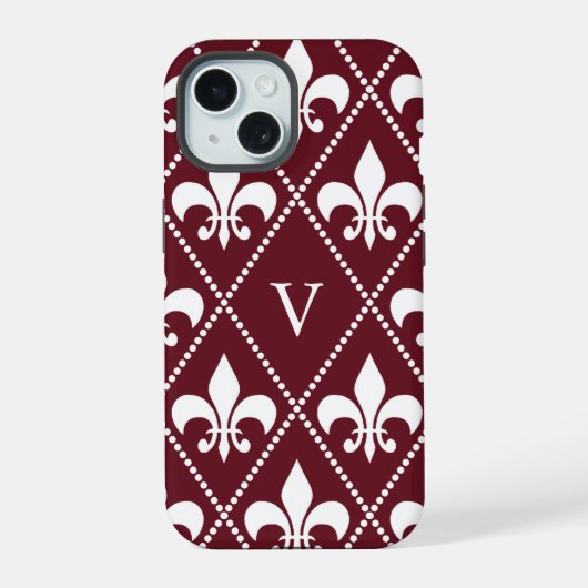 Bourgogne Fleur de Lis w / monogram iPhone 15 Hoesje (Achterkant)