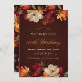  Bourgogne Floral 100e verjaardag Kaart (Voorkant / Achterkant)