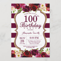 Bourgogne Floral 100e verjaardag Uitnodiging