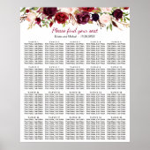 Bourgogne Floral 20 Tables Wedding Seating Chart Poster (Voorkant)