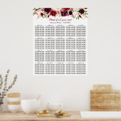 Bourgogne Floral 20 Tables Wedding Seating Chart Poster (Keuken)