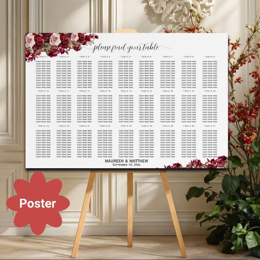 Bourgogne Floral 27 Tafels Trouwstoelen Poster