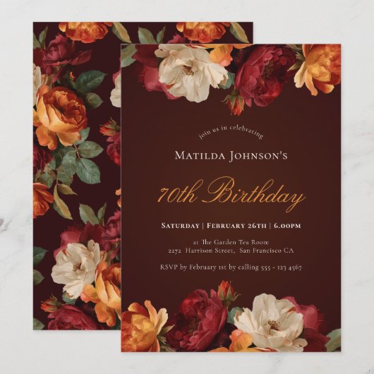  Bourgogne Floral 70e verjaardag Kaart (Voorkant / Achterkant)