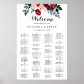 Bourgogne Floral Alfabetical Seat Chart Poster (Voorkant)
