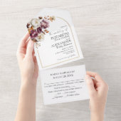 Bourgogne Floral Arch Gold | Herfstbruiloft All In One Uitnodiging (Afscheurbaar)