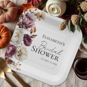 Bourgogne Floral Arch Herfst Vrijgezellenfeest Papieren Bordje