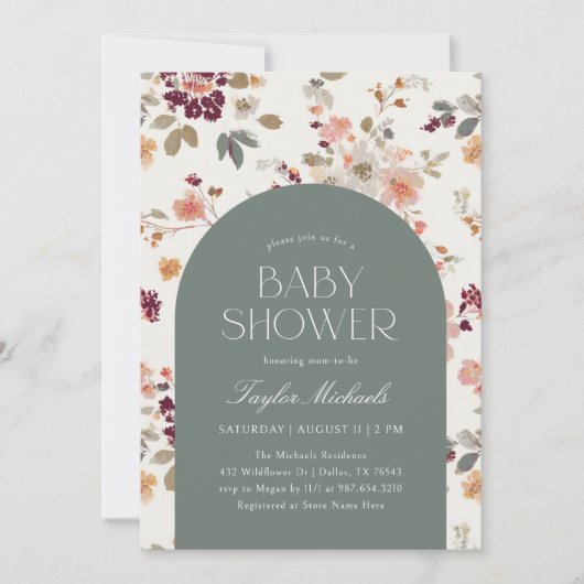  Bourgogne Floral Baby shower Kaart (Voorkant)