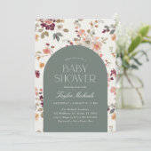  Bourgogne Floral Baby shower Kaart (Staand voorkant)