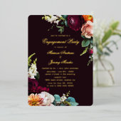 Bourgogne Floral Calligraphy Engagement Party Gold Folie Uitnodiging (Staand Voorkant)
