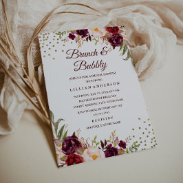 Bourgogne Floral Confetti Brunch en Bubbly Shower Kaart