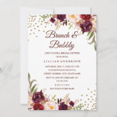 Bourgogne Floral Confetti Brunch en Bubbly Shower Kaart (Voorkant)