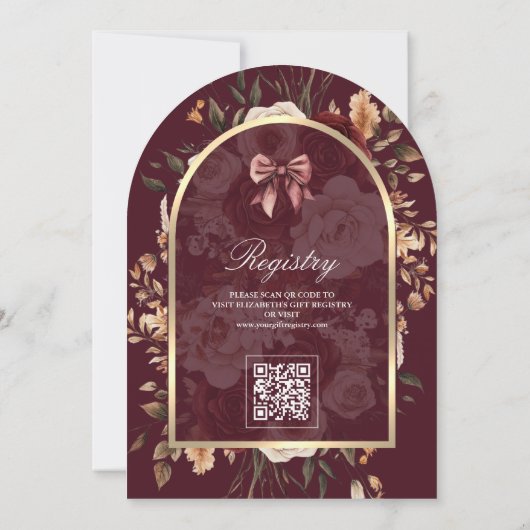 Bourgogne Floral Coquette Bow Arch Baby shower Kaart (Achterkant)