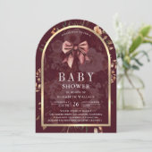 Bourgogne Floral Coquette Bow Arch Baby shower Kaart (Staand voorkant)