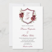 Bourgogne Floral Crest Huwelijksuitnodiging Kaart (Voorkant)