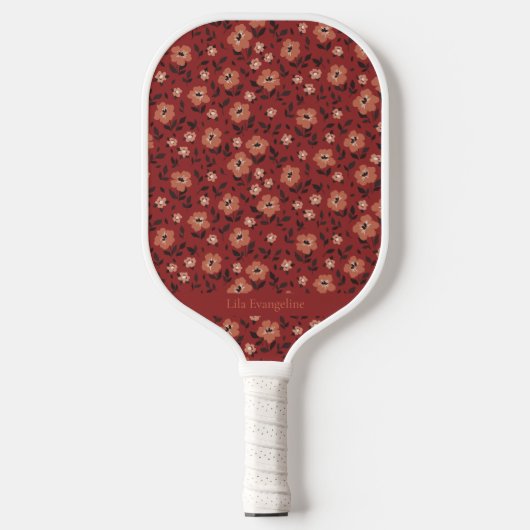 Bourgogne Floral Custom Name Pickleball Paddle (Voorkant)