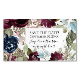 Bourgogne Floral Elegant Navy Blush Save the Date Magnetisch Visitekaartje