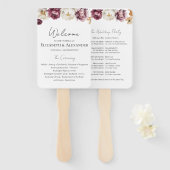 Bourgogne Floral Fall Wedding Ceremony Program Sig Handwaaier (Voorkant en achterkant)