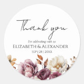 Bourgogne Floral Fall Wedding dank u Sticker (Voorkant)