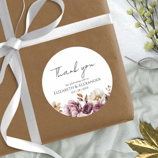 Bourgogne Floral Fall Wedding dank u Sticker