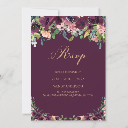 Bourgogne Floral Fifty & Fabulous 50th Birthday Kaart (Achterkant)