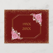 Bourgogne Floral Gliter Jubileum Bewaar de datum Aankondigingskaart (Achterkant)